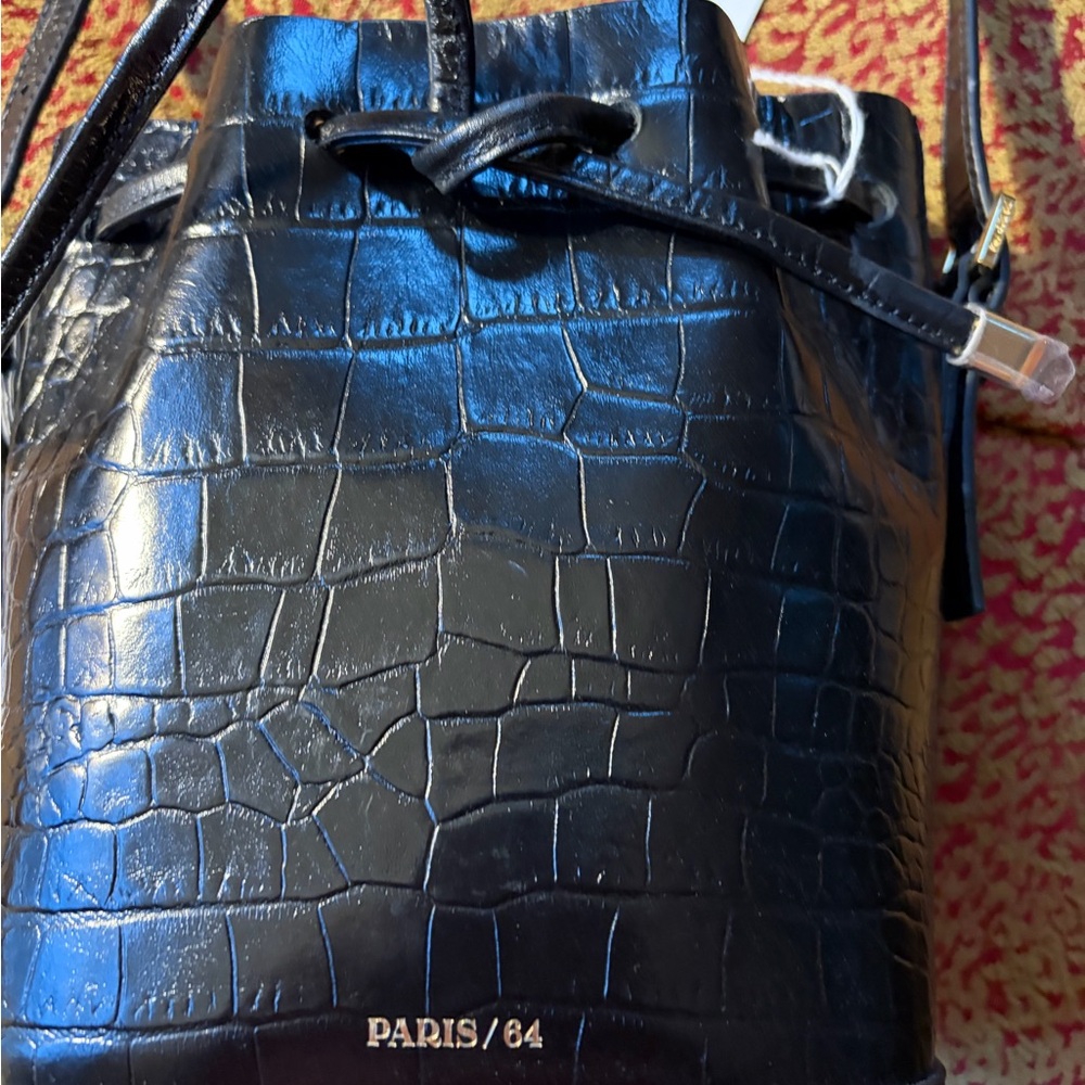 Paris/64 Black Croc-Embossed Crossbody Bag